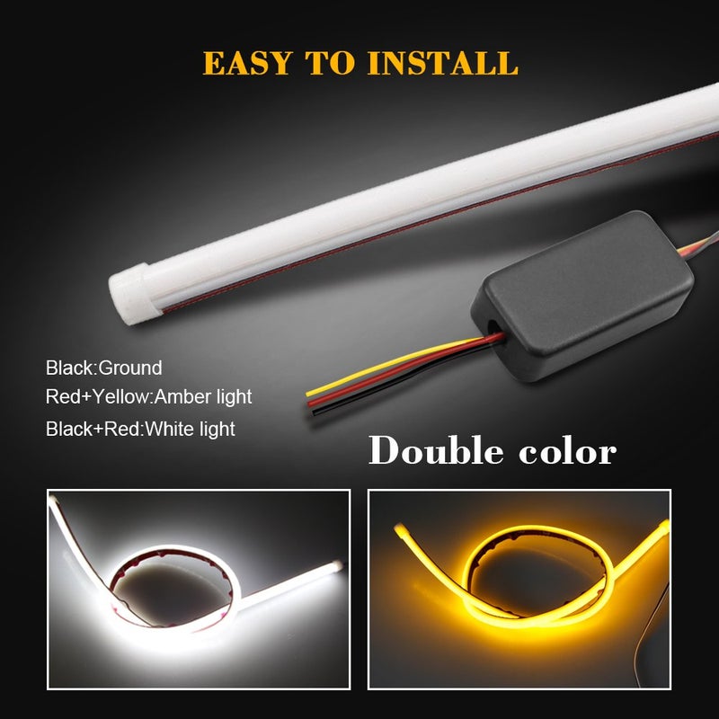 LEADTOPS Show Glow 2X 23inch Dual Color White-Amber Switchback Headlight LED Tube Strip Light DRL Daytime Running Light & Turn Signal Lamp for Car Autor Headlight 60CM - Image 3